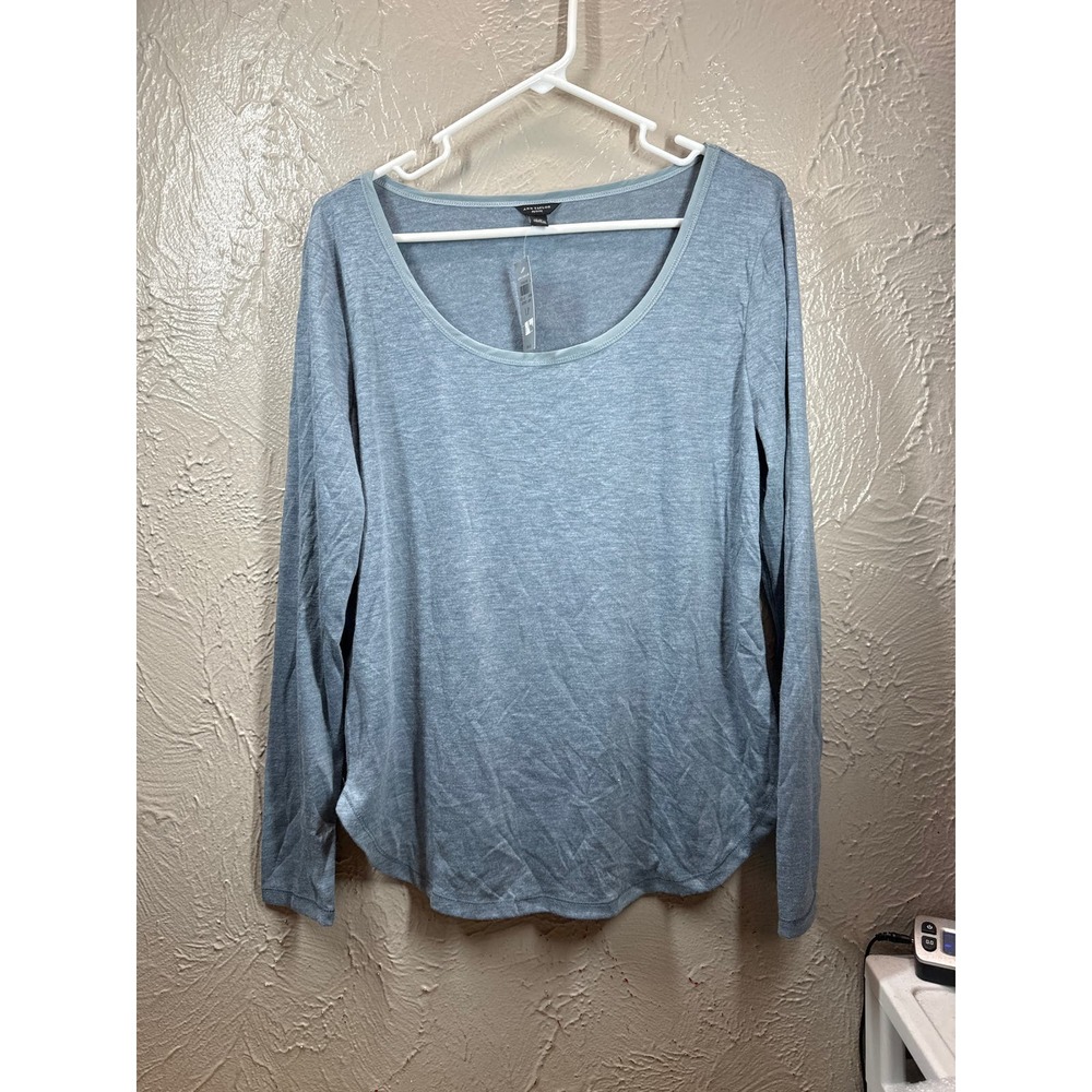 Ann‎ Taylor Petite Blue Gray Long Sleeve Scoop Neck Stretch Tee LP Large Petite